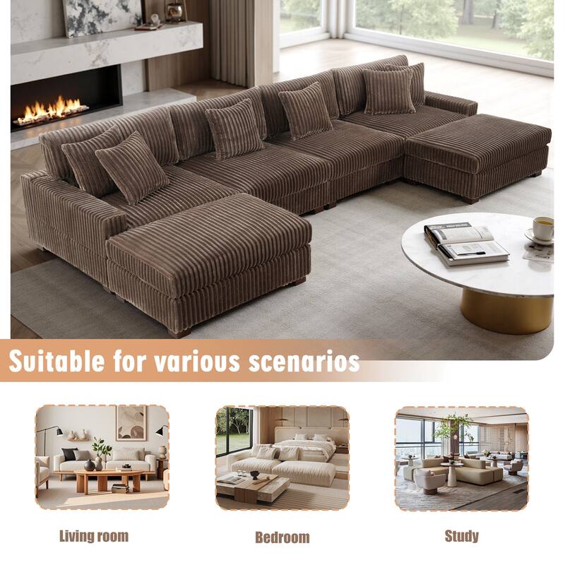 Modular Cotton Flannel Plush Sectional Sofa with Ottomans
