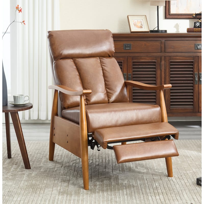 HOMEFUN Linen/Leather/Microsuede Upholstered Wood Frame Adjustable Recliner Lounge Armchair