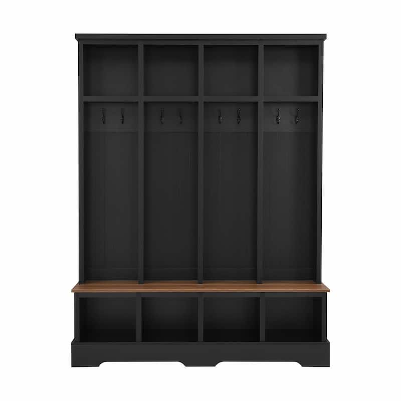 Farmhouse 59" Wide Hall Tree with 8 Hooks - Modern 3-in-1 Entryway Bench