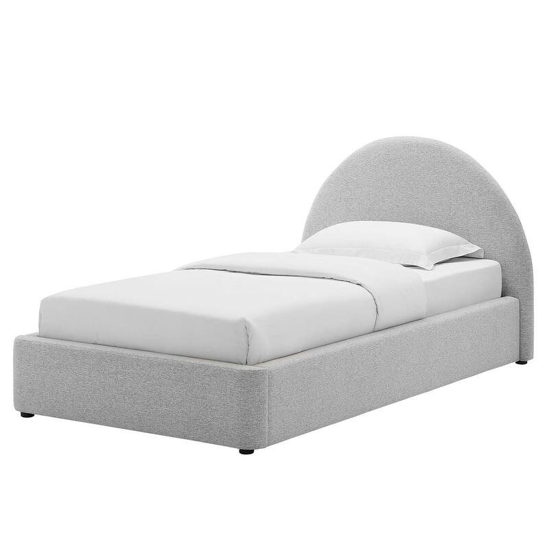 Palmetto Modern Round Headboard Light Grey Fabric Upholstered Twin Size Platform Bed