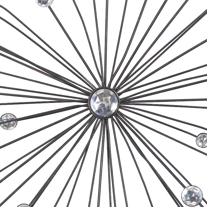 Black Metal Sunburst Home Wall Decor with Crystal Embellishment (Set of 3)