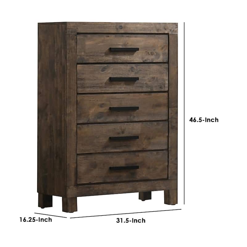 Wooden Chest with 5 Drawers and Grain Details, Brown