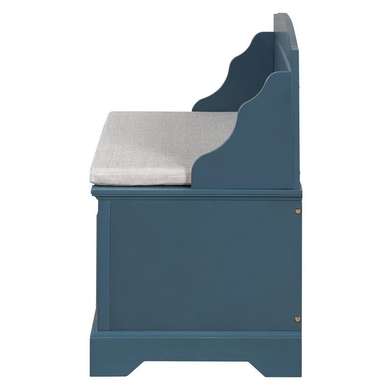 Shoe Storage Bench Wooden Entryway Bench with Linen Cushion