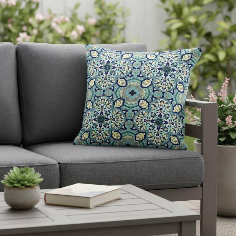 HomeRoots Set of Two 16" X 16" Green and Yellow Blown Seam Floral Indoor Outdoor Throw Pillow - 16.00' X '16.00' X '5.00 - Green/Yellow - 16.00' X '16.00' X '5.00