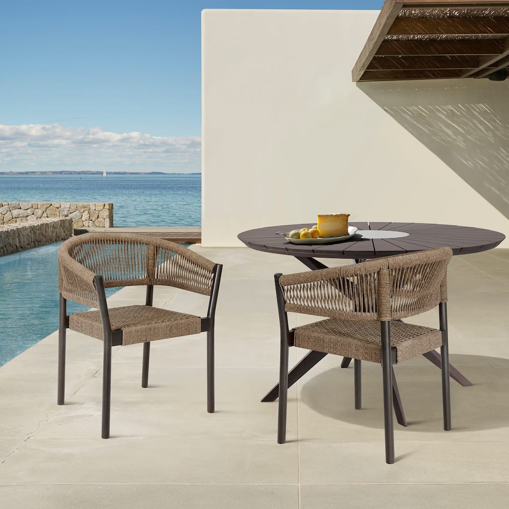Doris Indoor Outdoor Dining Chair in Eucalytpus Wood with Rope - Set of 2