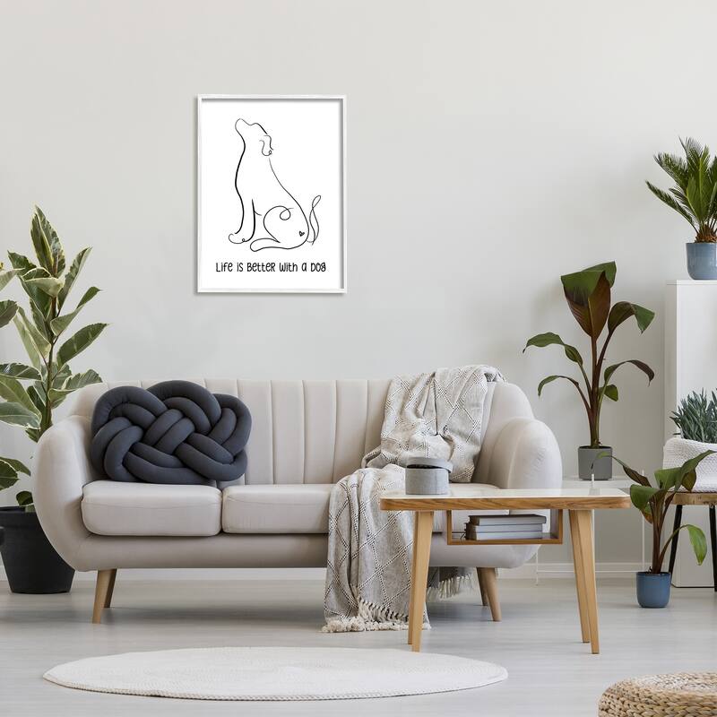 Stupell Life's Better With Dog Minimal Pet Line Drawing Framed Wall Art
