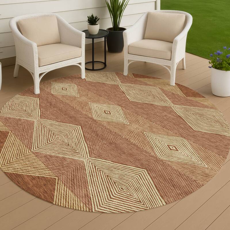 Machine Washable Indoor/ Outdoor Modern Mission Chantille Rug - Paprika - 8' x 8'