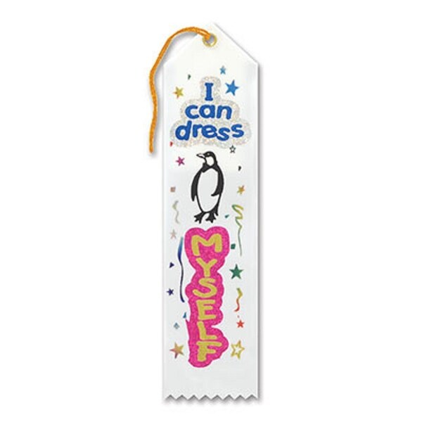 Pack of 6 White "I Can Dress Myself Award" School Award Ribbon Bookmarks 8" - N/A
