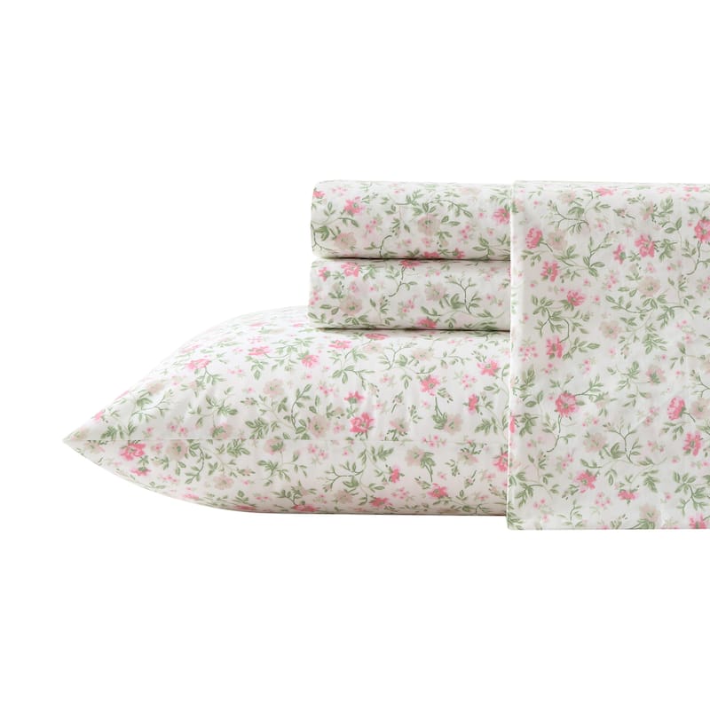 Laura Ashley Printed Cotton Percale Sheet Set - King - Bonnie Pink