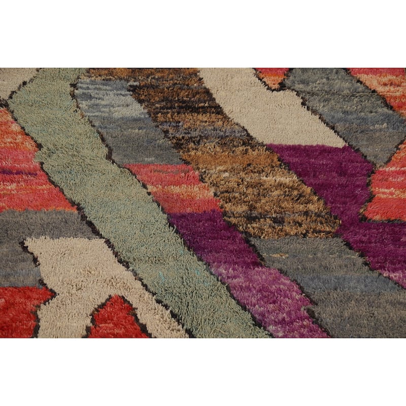Plush Moroccan Abstract Area Rug Handmade Wool Carpet - 4'8" x 8'6"