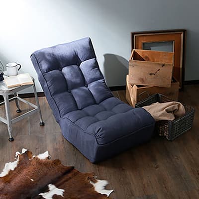 Navy Modern 23.6" High Back Upholstered Adjustable Foldable Buttons Tufted Lounge Chair with Comfortable Backrest