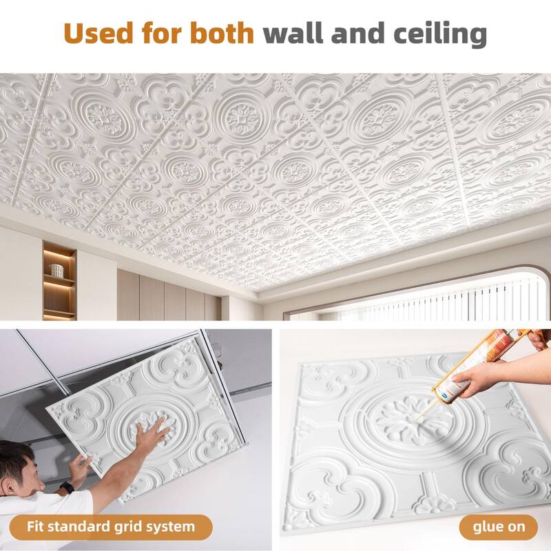 Atr3d 12 Pack 24"x24" 3D Wall Panel Ceiling Tiles Cover 48 Sq.Ft. for Home Decor