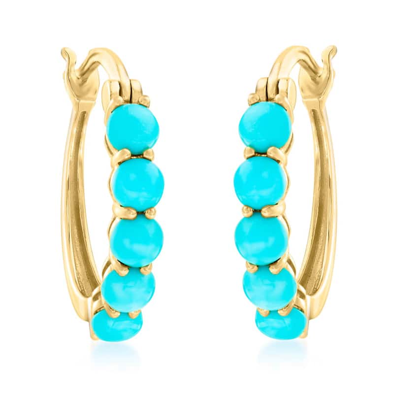 18k Yellow Gold Over Sterling Silver Sleeping Beauty Turquoise Gemstone Hoop Earrings