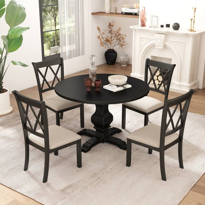 Roundhill Furniture Havre 5-Piece Pedestal Round Dining Set
