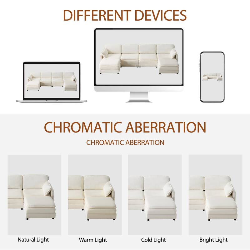 U-Shaped Modular Sectional Sofa with 2 Ottomans, Oversized Corduroy Upholstered Cloud Sofa, 4-Seater Sofa with 2 Throw Pillows