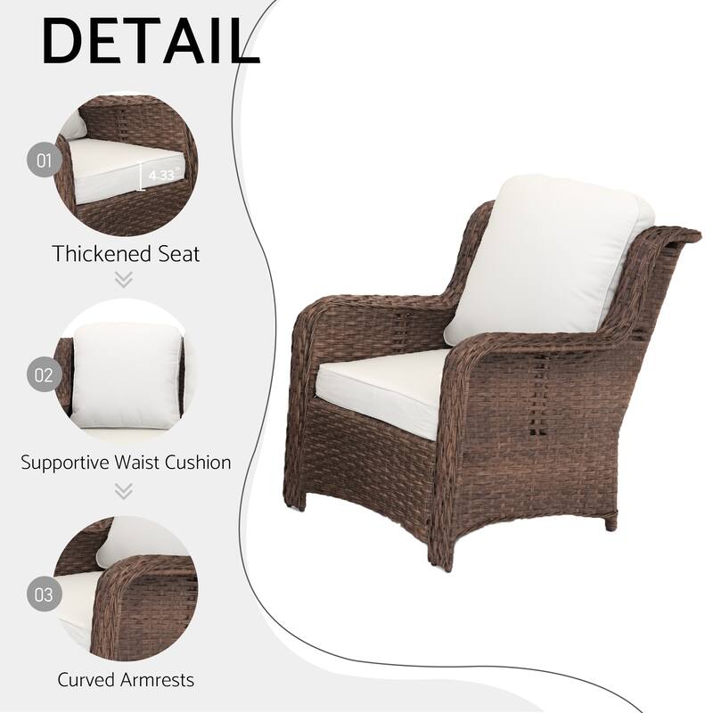 5 Piece Rattan Outdoor Patio Conversation Set, All Weather Hand Woven Wicker Sectional Sofa Set with Removable Cushions