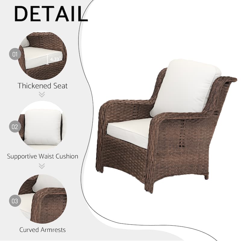 White Patio Furniture Set Rattan Outdoor Sectional Conversation Sets for Lawn, Balcony, Garden, Backyard