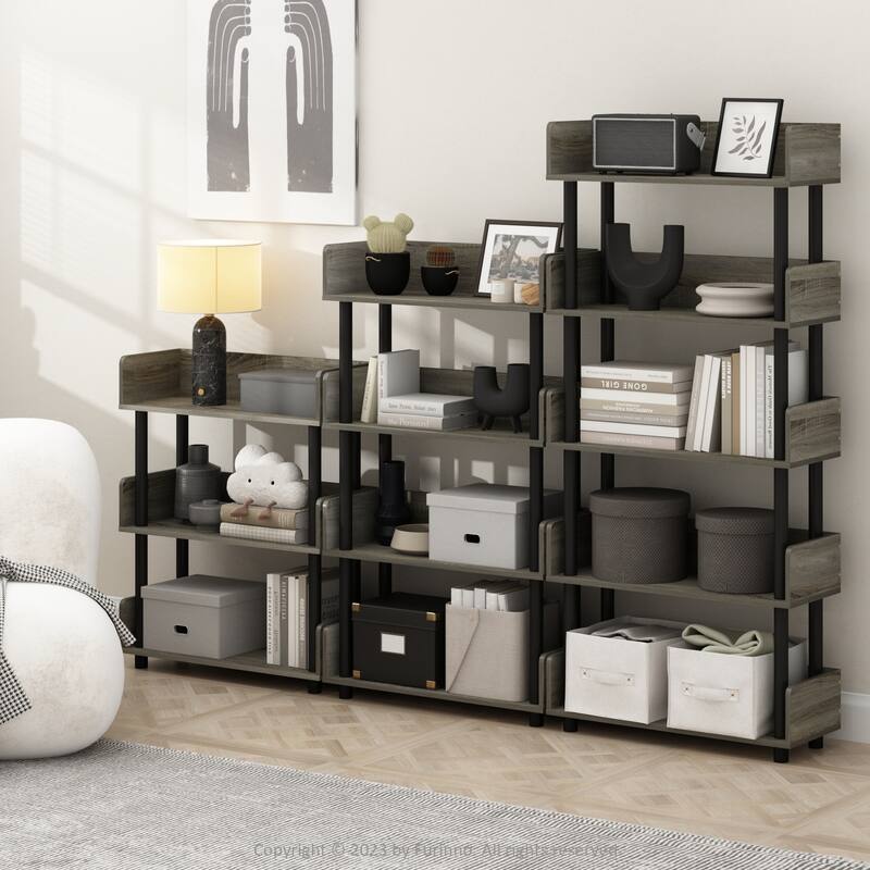 4 Tiers Wood Household Shelving Unit in French Oak/Black (23.62 in. W x 41.1 in. H x 9.21 in. D) - 23.62