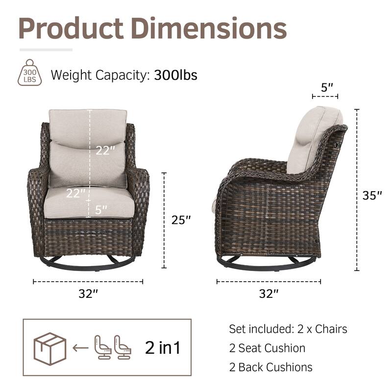 Outdoor Swivel Rocking Glider Chairs Set of 2 - Brown