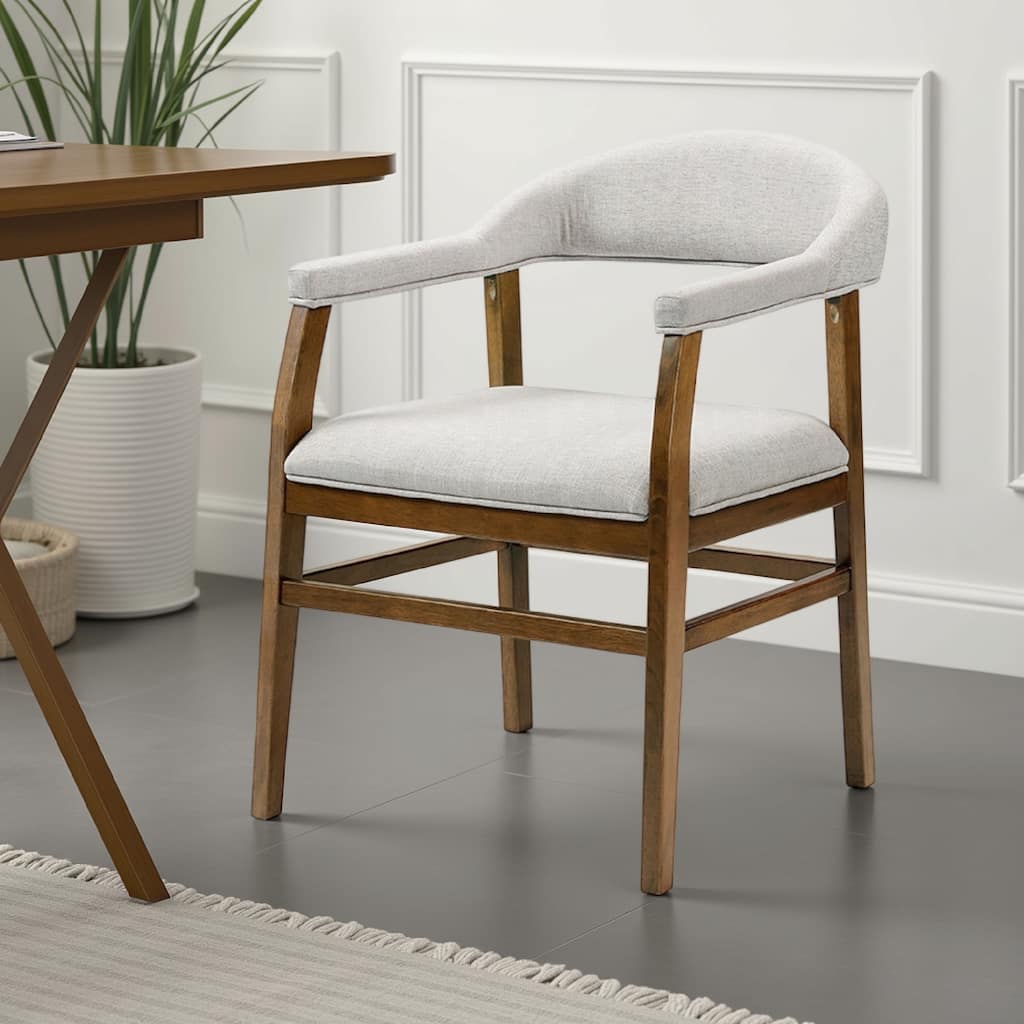 Dari Side Dining Chair Set of 2, Gray Fabric, Dark Walnut Brown Wood