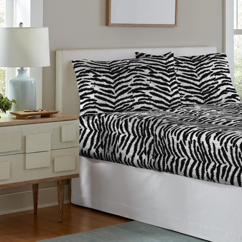 Pointehaven Soft Cotton 180 GSM Deep Pocket Oversized Brushed Flannel Sheet Set - Zebra - Full