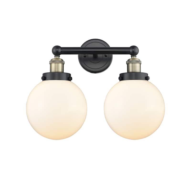 Innovations Lighting 616-2W-10-16-L Beacon Vanity Beacon 2 Light 16" - Black Antique Brass / Matte White