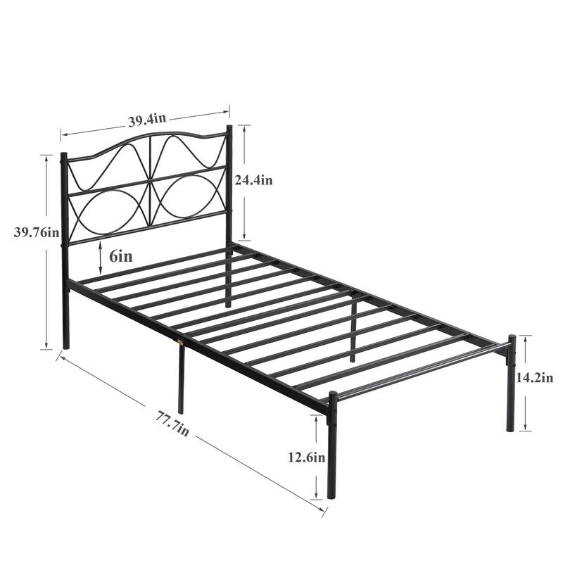 VECELO Metal Platform Bed Frame with Curved Headboard and Under-Bed Storage-No Box Spring Needed, Twin/Full/Queen Size