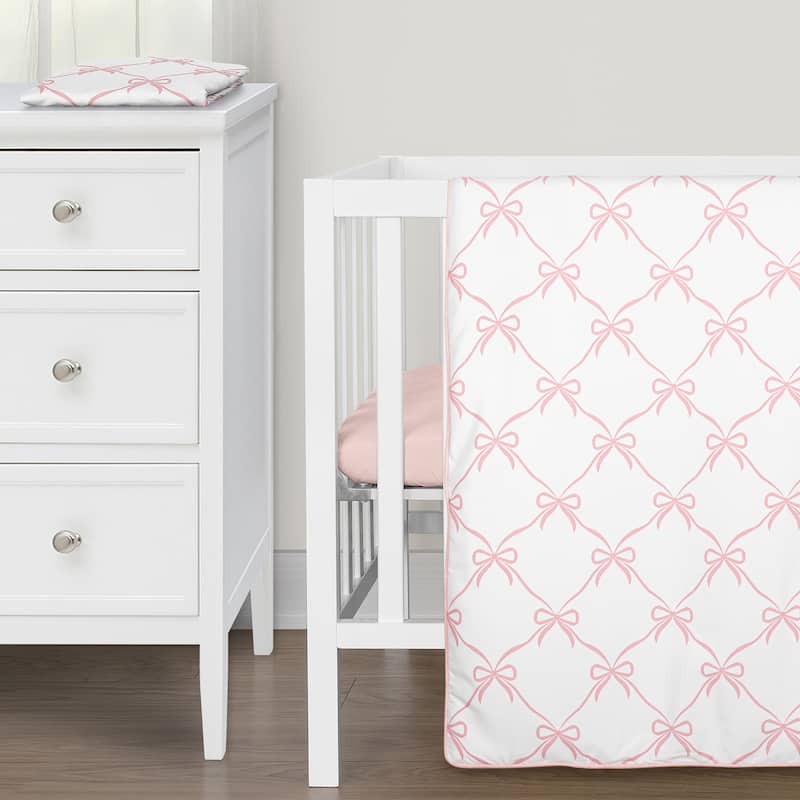 Sweet Jojo Designs Pink Bows Girl 3pc Mini Crib Bedding Set - Elegant Bow for the Ballerina Ballet Dancer Princess Collection