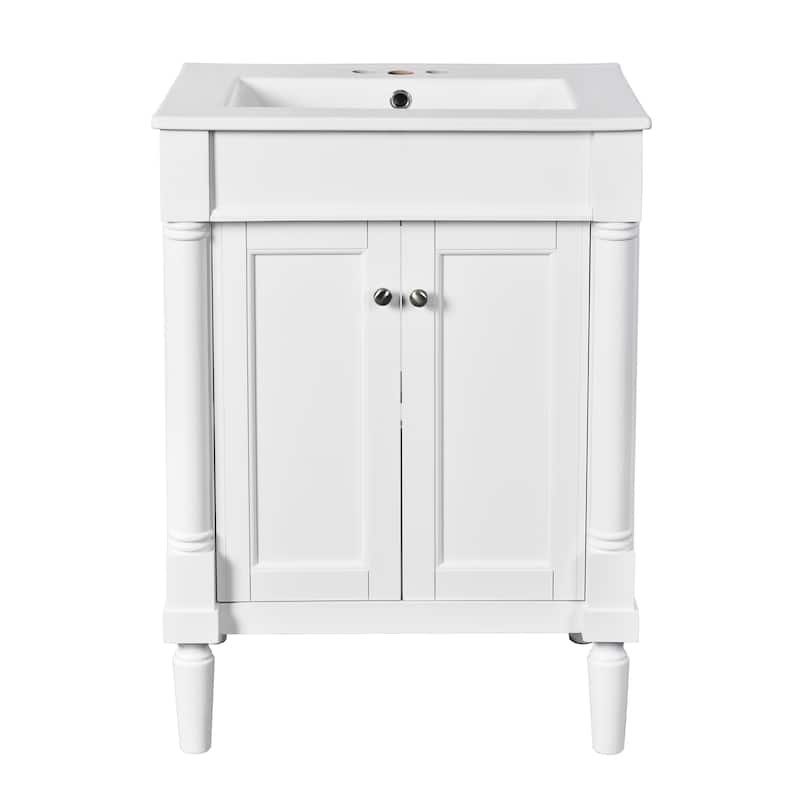 24'' Solid Wood+MDF Bathroom Vanity with Top Sink and Large Storage Shelves - 24" x 18"