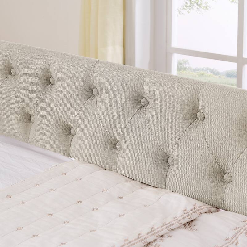 Twin Size Extendable Daybed with Pull-Out Bed, USB Charging Ports, Button Tufted Back & Nailhead Trim