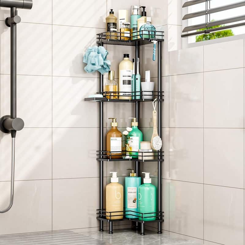 Corner Shower Caddy - 9.45"D x 4.72"W x 1.97"H - Black-4 Tier