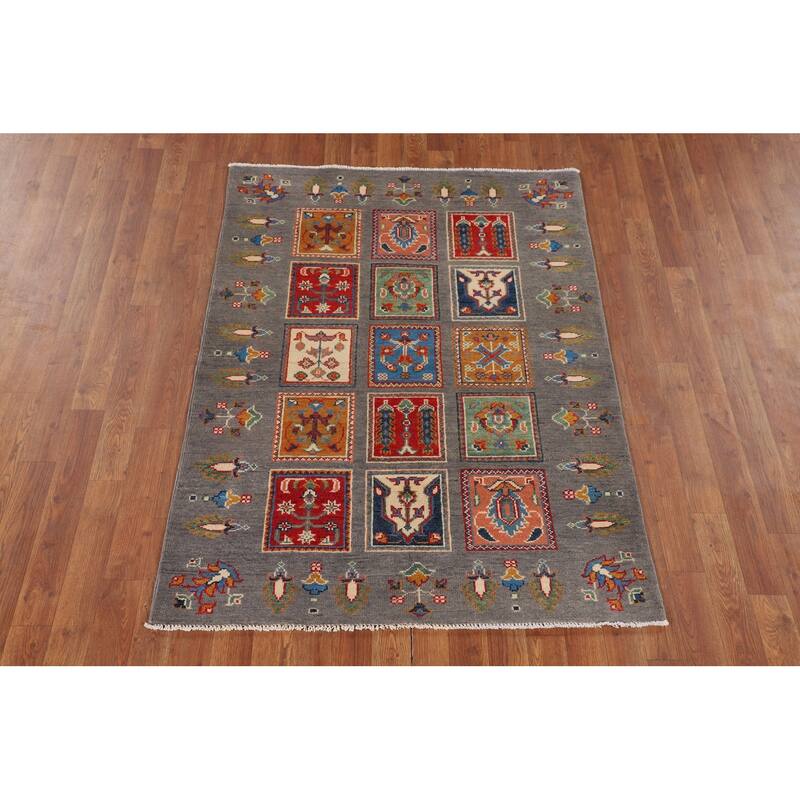 Garden Design Kazak Oriental Accent Rug Handmade Wool Carpet - 3'7" x 4'11"