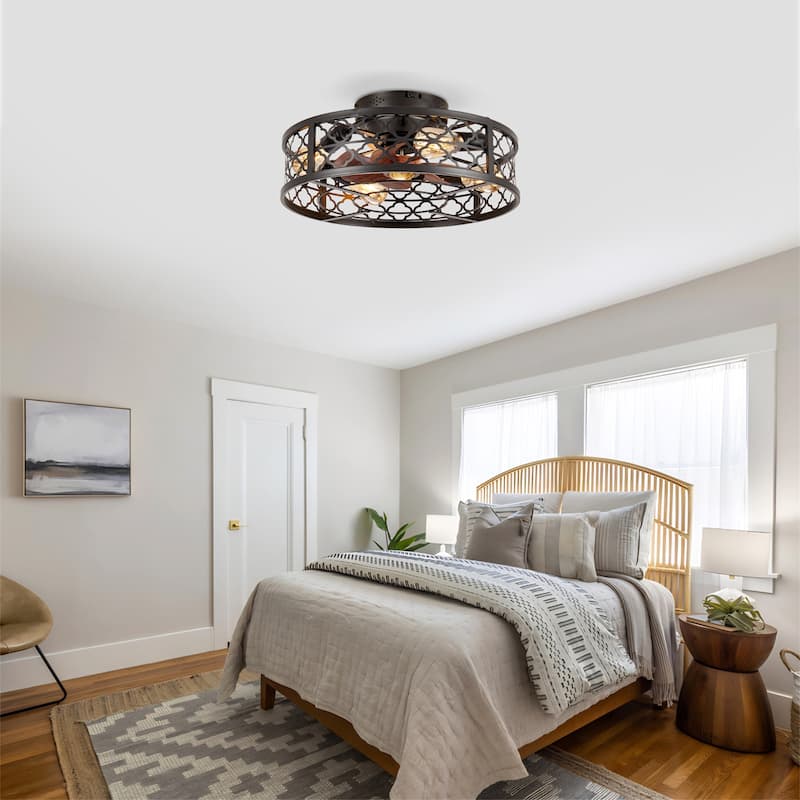 20" Flower Style Iron Ceiling Fans with Remote Control, NOT Included Bulbs
