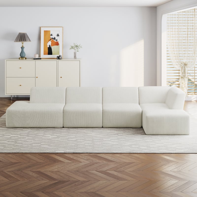 Oversize 5-Piece Modular Sectional Sofa Set with Ottomans - Beige-Right Facing - Right Facing