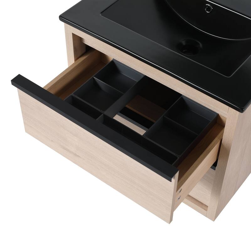 24 Inch Plywood Bathroom Vanity With Black Ceramic Sink and Two Soft Close Drawers