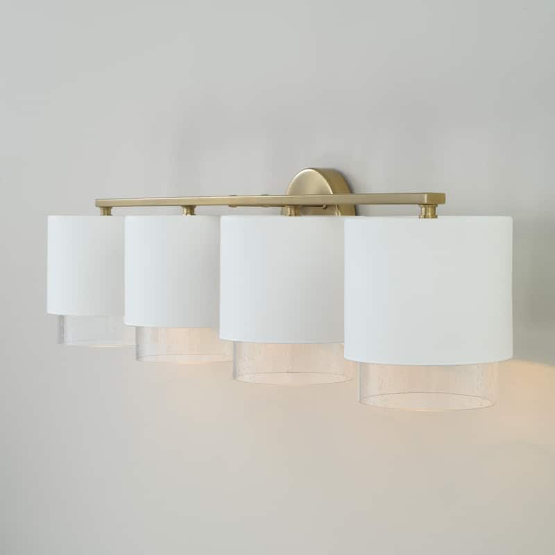 33.50"W x 8.25"H 4-Light Cylindrical Metal Vanity with Seeded Glass - N/A