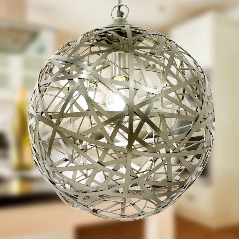 Talia River of Goods Nickel Metal 16-Inch Pendant Light with Adjustable Hanging Cord - 16'' x 16'' x 78''