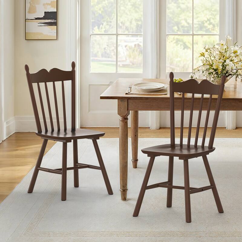 Solid Wood Dining Chairs Set of 2 - N/A - Walnut Color
