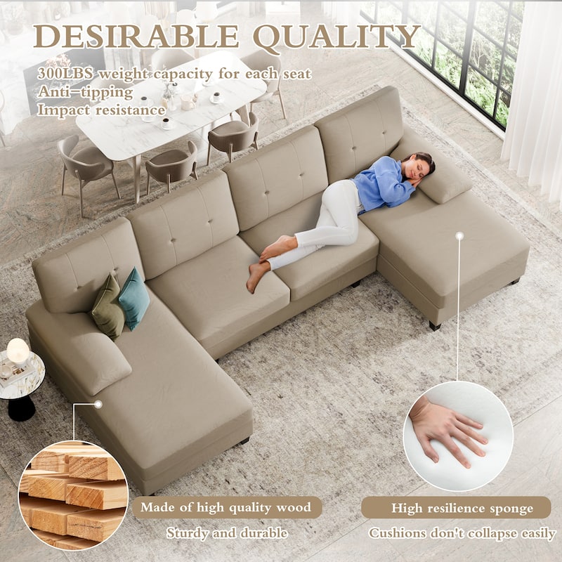 Futzca Sectional Sofa Couches for Living Room, 4 Seat U-Shaped Sofa