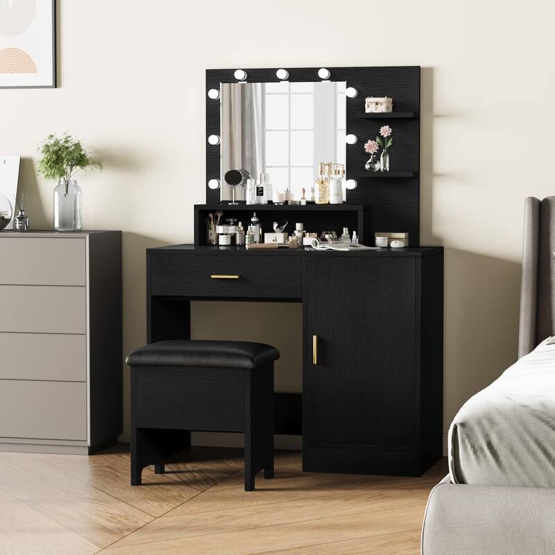 Makeup Vanity Desk with Mirror & 9 LED Light Bulbs