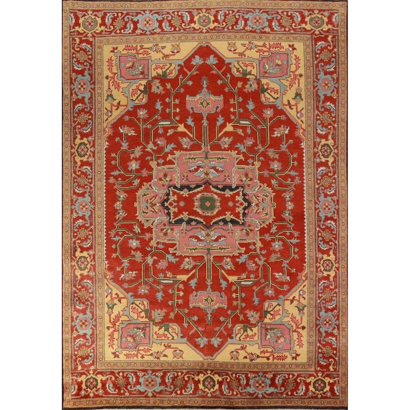 Geometric Heriz Serapi Oriental Area Rug Handmade Red Wool Carpet - 8'10" x 11'10"