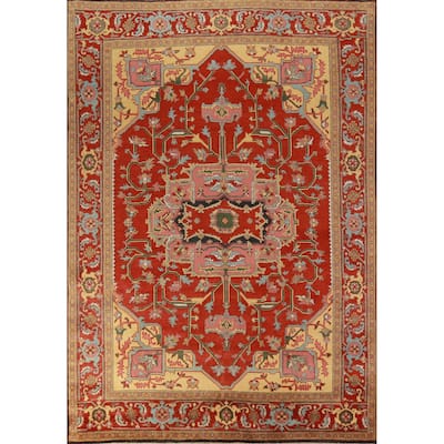 Geometric Heriz Serapi Oriental Area Rug Handmade Red Wool Carpet - 8'10" x 11'10"