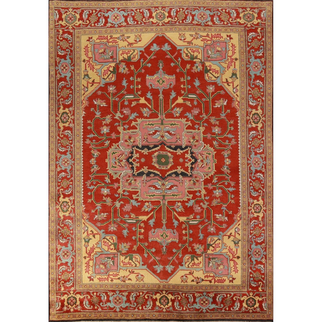 Geometric Heriz Serapi Oriental Area Rug Handmade Red Wool Carpet - 8'10" x 11'10"
