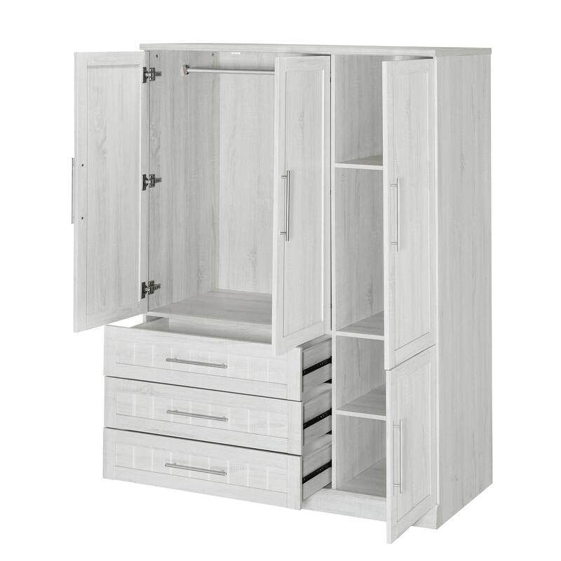 Four Door Wardrobe Armoire Closet with Three Drawers for Stylish and Convenient Storage Solutions
