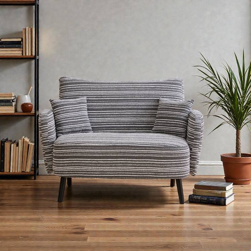 Modern Boucle 2-Seater Sofa with Storage Pockets, Deep-Seated Small Couch with Armrest Pillows for Apartments - Dark Gray