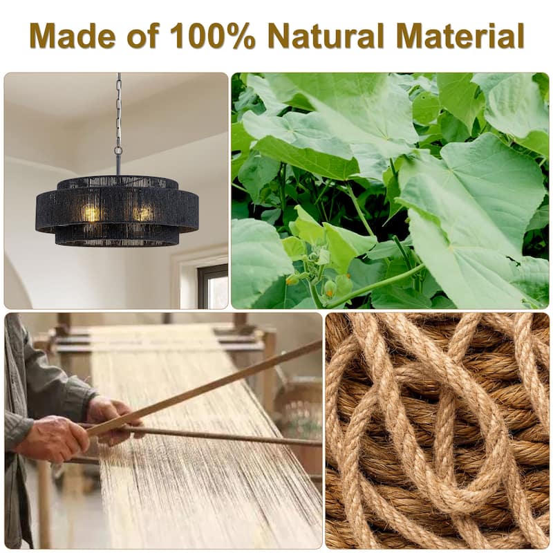 Starsky 4-light Rattan Hand-Woven Hemp Rope Chandelier