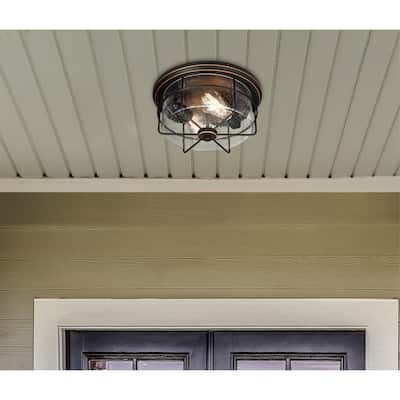 Westinghouse Lighting Rosella 12-3/4 Inch, Two Light Outdoor Flush Mount Ceiling Fixture, Clear Seeded Glass - 2-Light