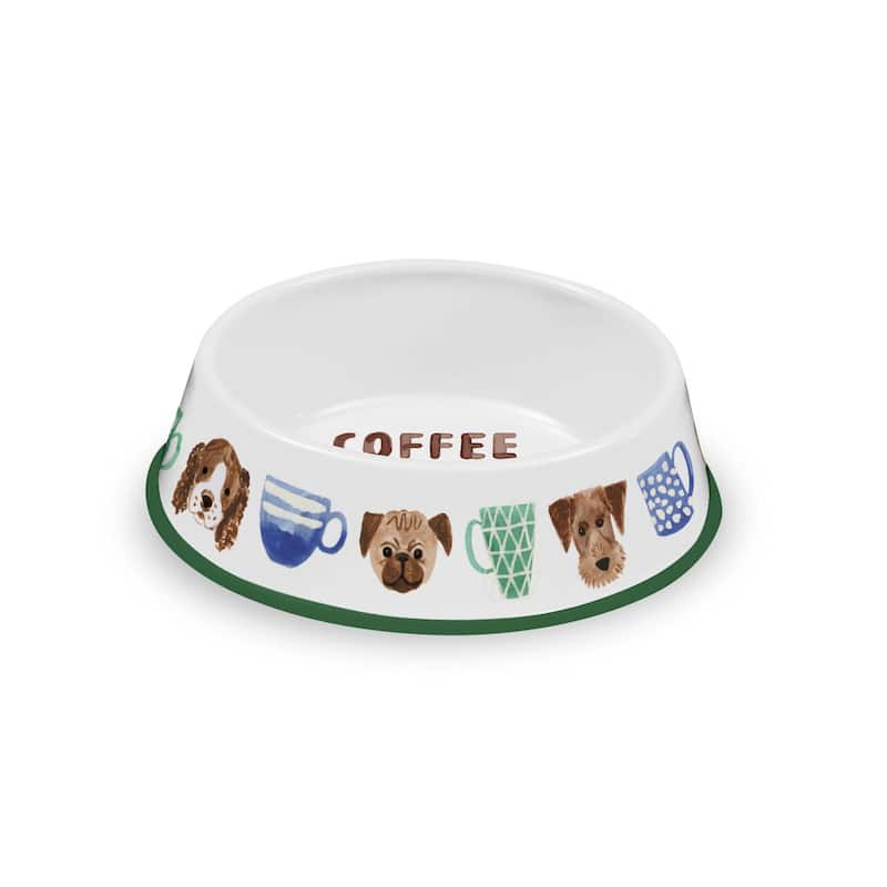 Abode Homewares Coffee & Dogs Melamine Pet Bowl - Multicolor - Set of 2 - Medium