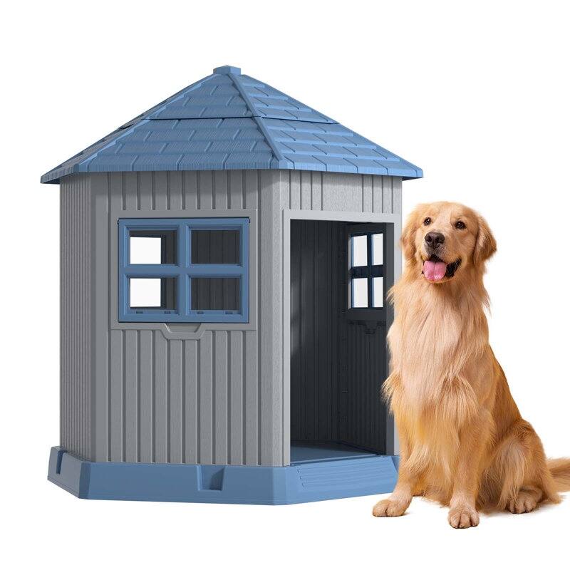 Fairytale Forest Dog House, Large Cabin Style Resin Pet Shelter, Open Front Door Design for Big Dogs, Enchanted Cottage