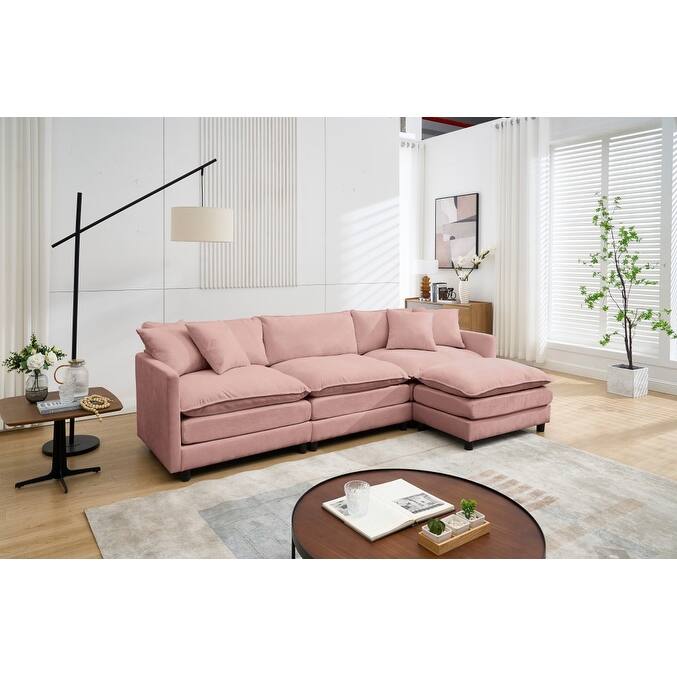 108" L-Shaped Chenille Sectional Sofa with Movable Ottoman